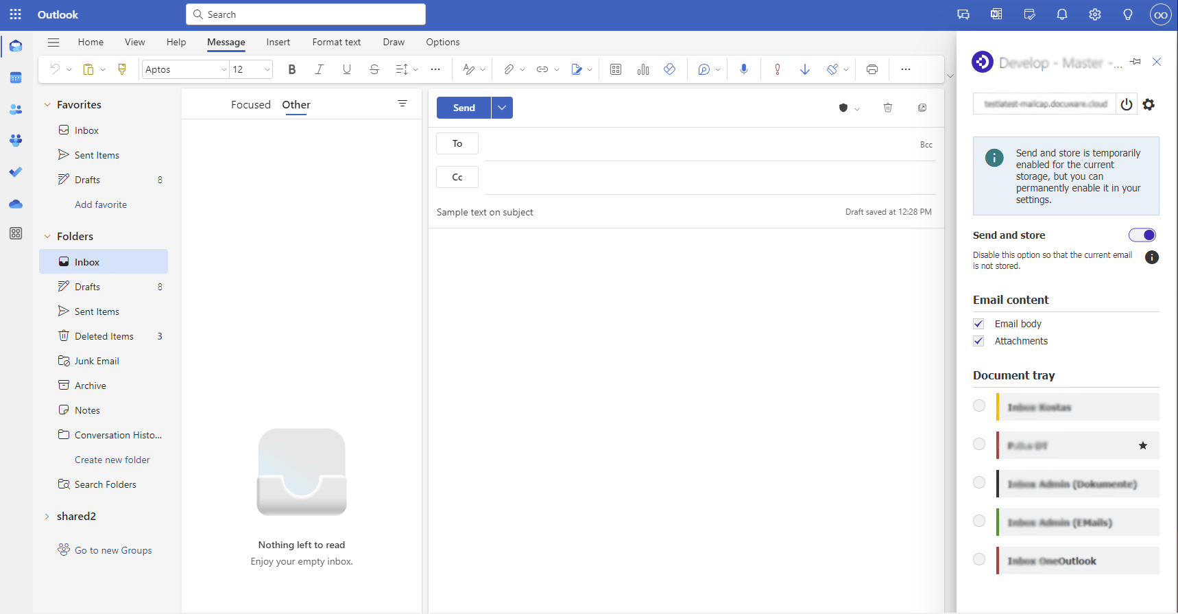 DocuWare in Outlook client.